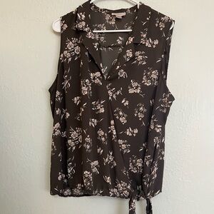 LOFT sleeveless Faux Wrap Top Taupe/ Brown XL